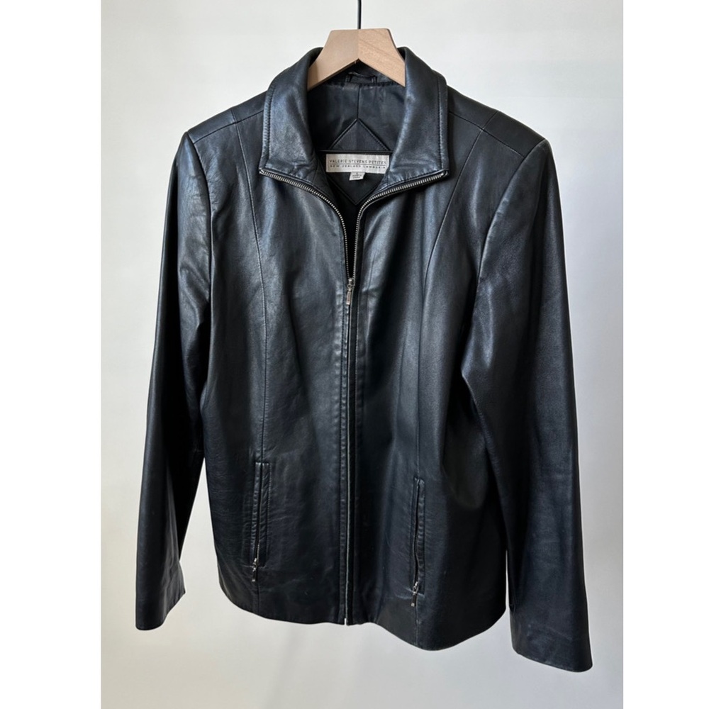 VINTAGE 1990S VALERIE STEVENS Lambskin Leather Zip Up Jacket Moto- Large petite